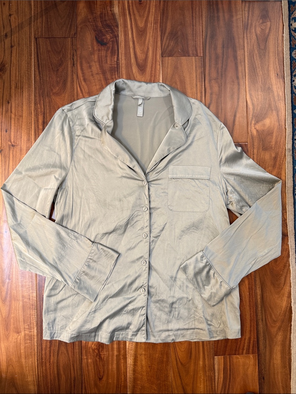 SKIMS Sage Green Satin Button-Front Pajama Top